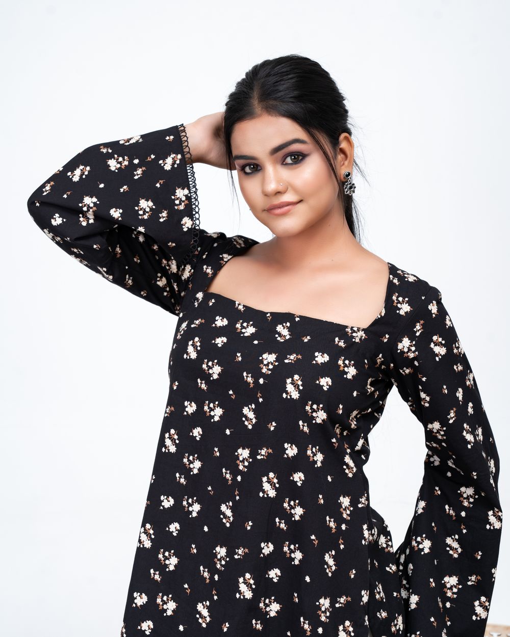 Black Floral Short Kurti