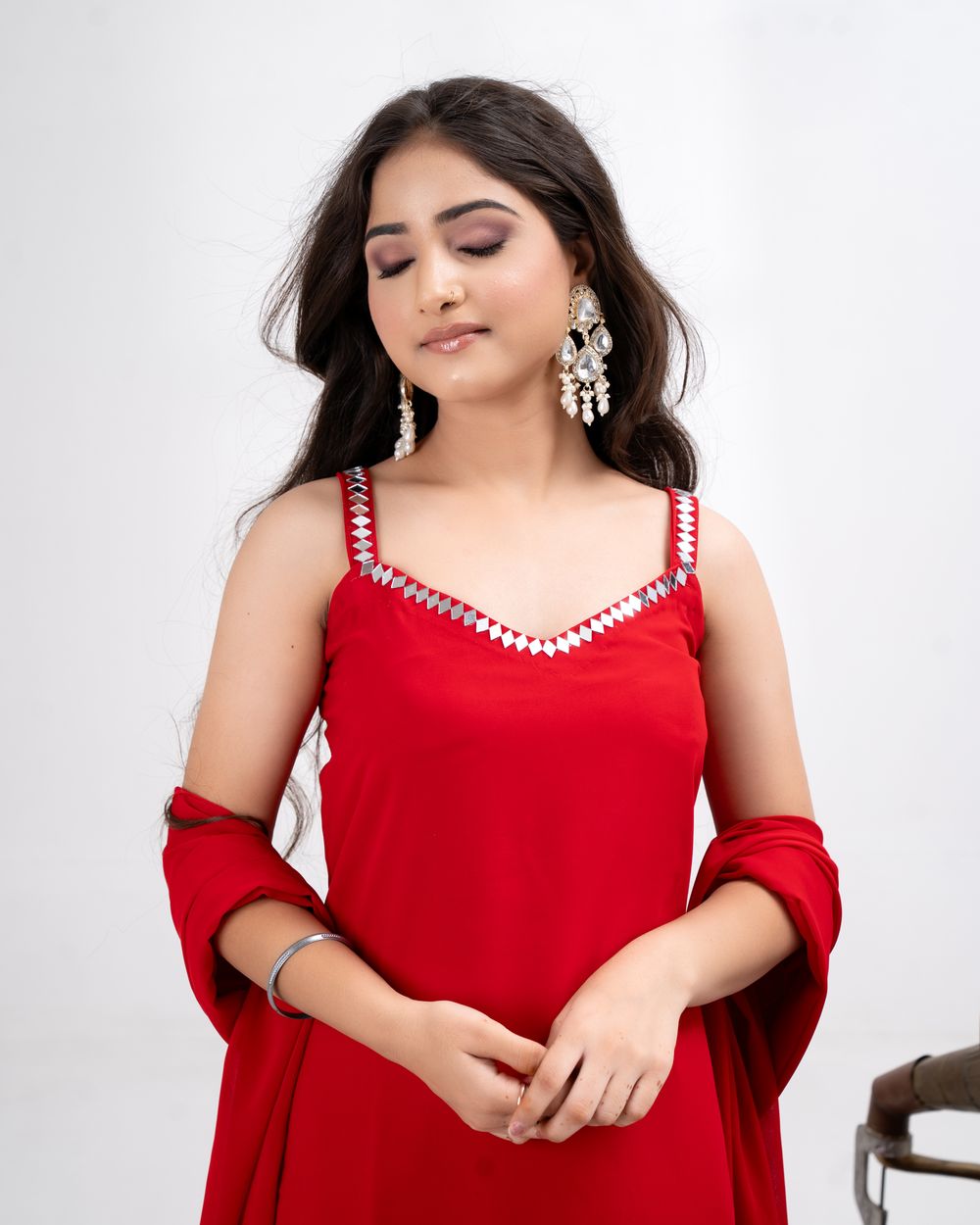 Red kurta pant set with dupatta
