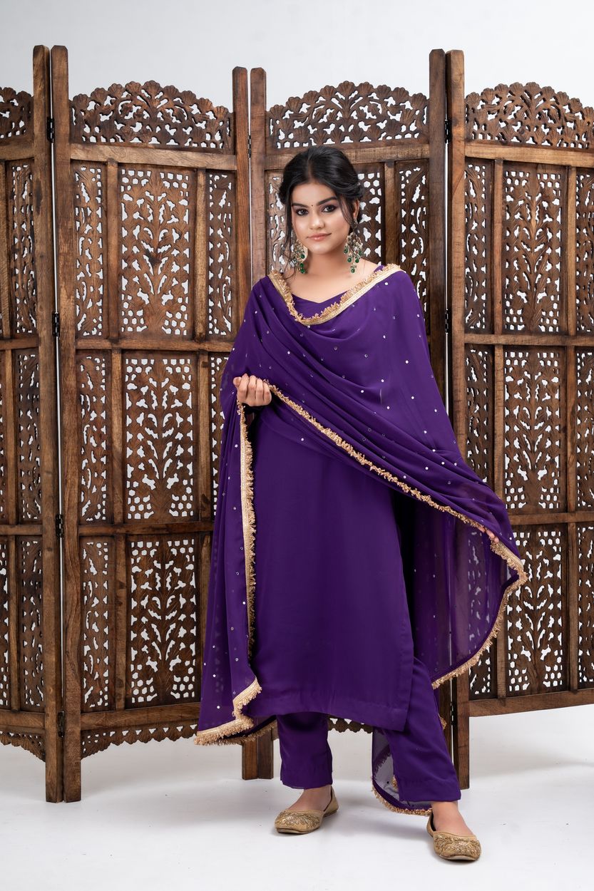 Royal Purple Kurta Pant Set with Dupatta