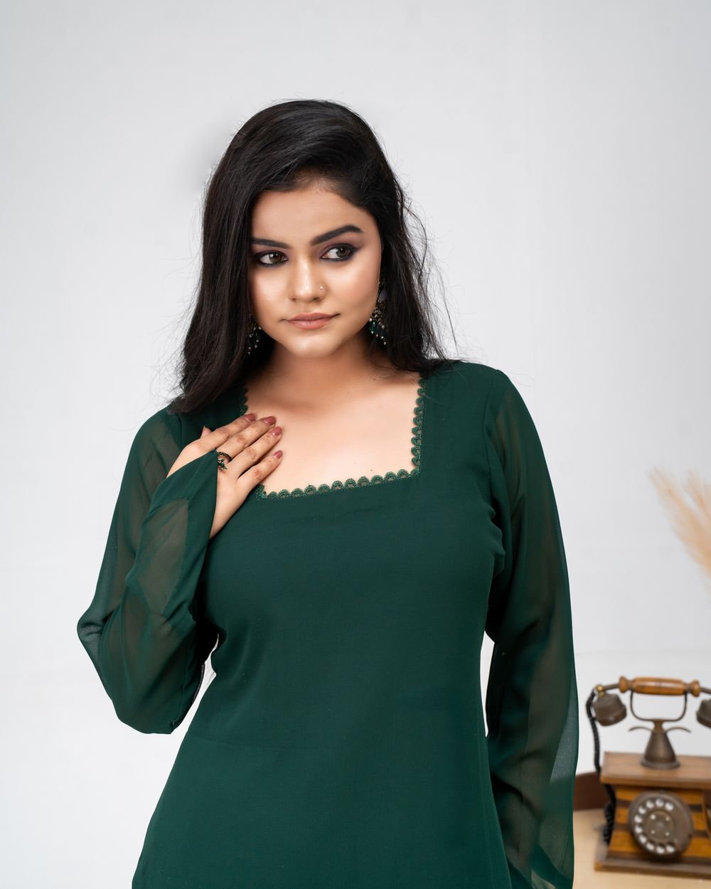 Dark Green Straight Pant Set with Dupatta