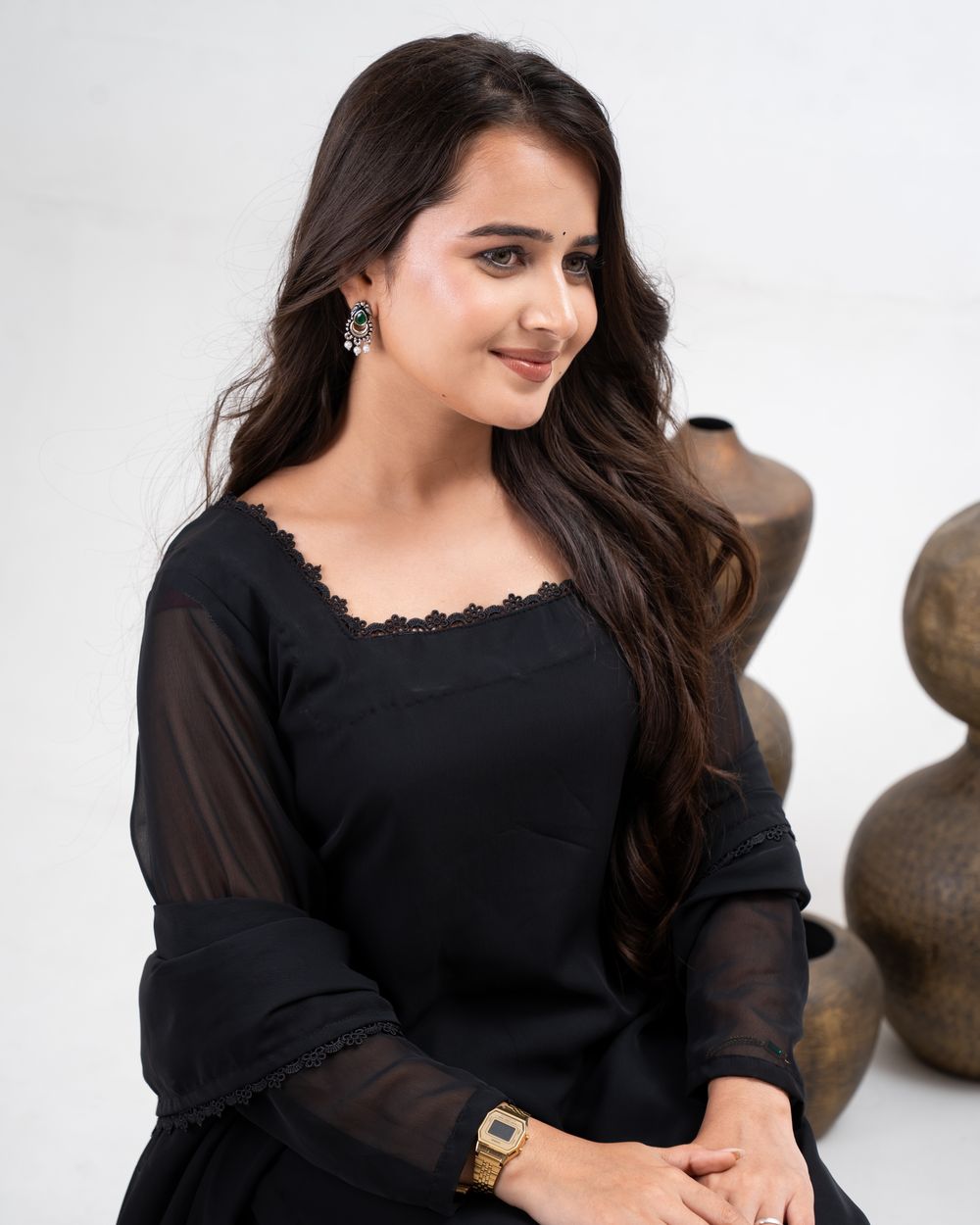 Black Kurta Pant Set with Dupatta
