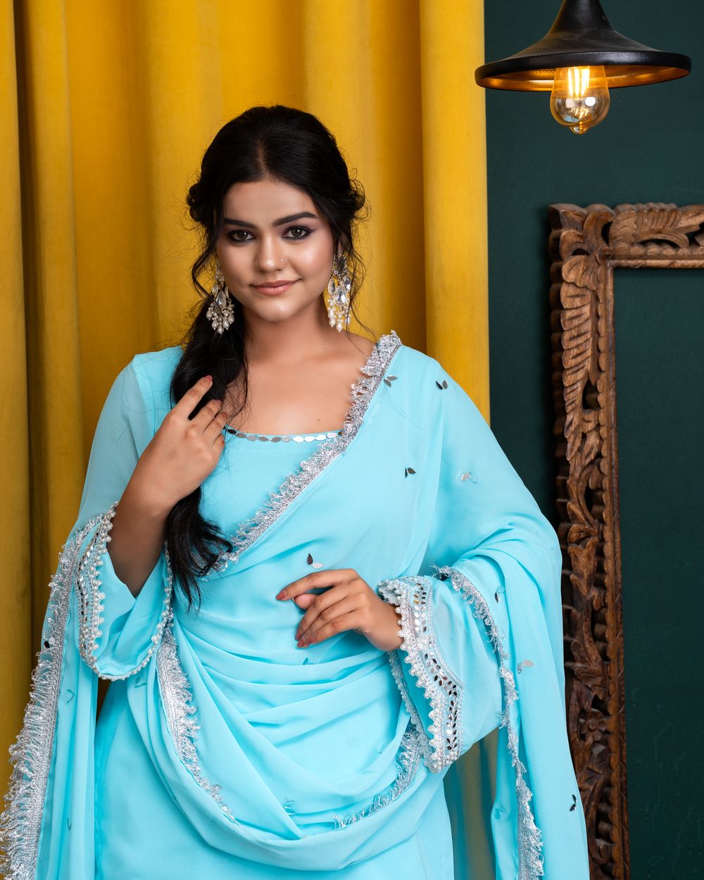 Sky blue Farshi salwar set from Alishaan Collection